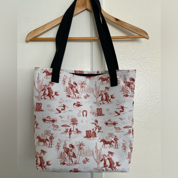 Coastal Cowgirl Toile de Jouy Reusable Grocery Tote Bag - Picture 2 of 5